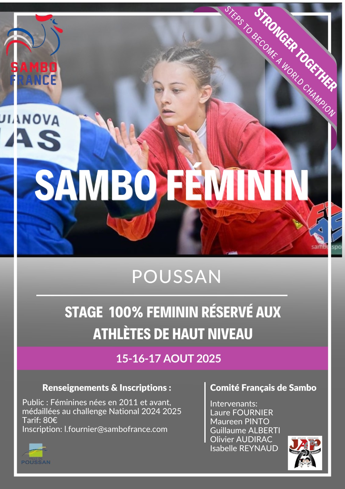 STAGE DE SAMBO AVEC LAURE FOURNIER – 15 au 17 aout à Poussan